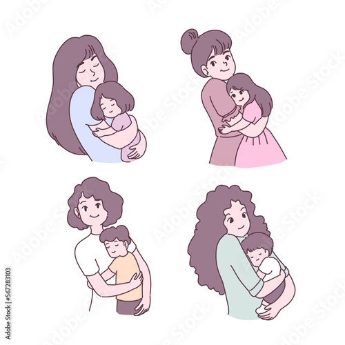 Big isolated mother loving her child  happy young mom caring her kid  flat Vector illustration in cartoon style