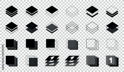 Layer Icons Set - Different Vector Illustrations Isolated On Transparent Background