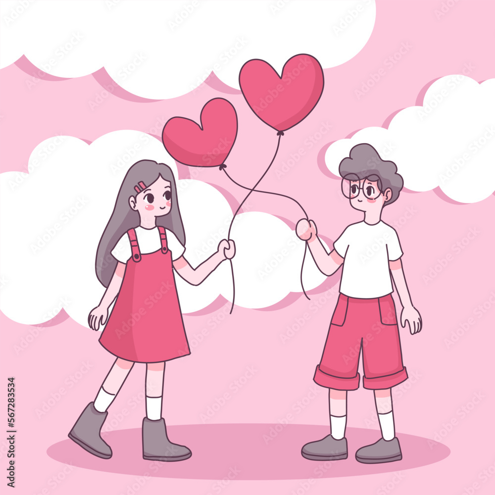Big isolated Couple in love, happy young girl and boy in love, valentine concept flat Vector illustration in cartoon style Big isolated Couple in love, happy young girl and boy in love, valentine concept flat Vector illustration in cartoon style