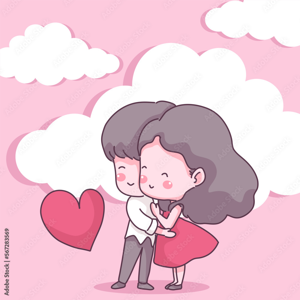 Big isolated Couple in love, happy young girl and boy in love, valentine concept flat Vector illustration in cartoon style Big isolated Couple in love, happy young girl and boy in love, valentine concept flat Vector illustration in cartoon style