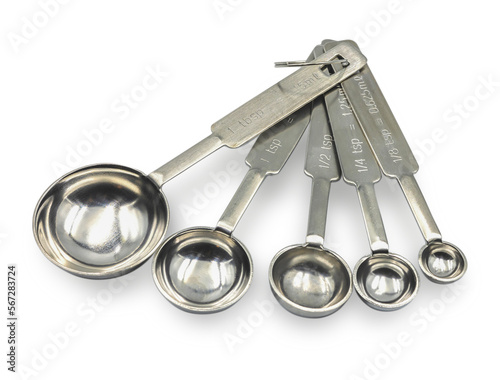 Obraz na płótnie Close up Metal measuring spoons isolated on white background, kitchenware concept