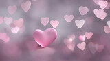 Pink heart Background. Soft & gentle, pink and light blue bokeh background, 3D. Valentine's Day, sweet romance, love, aesthetic concept. Gorgeous backdrop, copy space. Wallpaper, card, generative AI.
