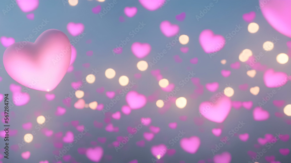 Neon Love! Y2K abstract wallpaper with Pink hearts and glowing yellow orbs,  girls background, bokeh pastel pink and beige yellow sparkles, hart and love in space celebration. Happy 90s Holidays Party