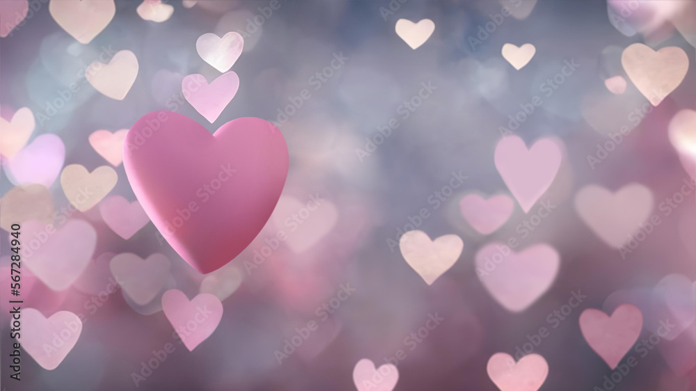 Pink hearts, soft & gentle, on a pink and light blue bokeh wallpaper, 3D. Valentine's Day, sweet romance, love, aesthetic concept. Gorgeous backdrop, copy space, background card, generative AI. Pink hearts, soft & gentle, on a pink and light blue bokeh wallpaper, 3D. Valentine's Day, sweet romance, love, aesthetic concept. Gorgeous backdrop, copy space, background card, generative AI.