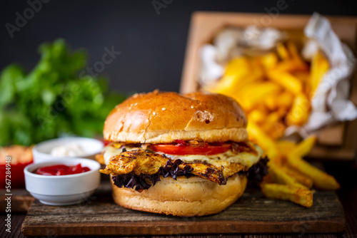 Homemade hamburger served w...