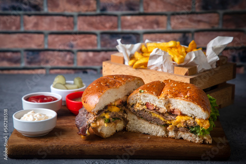Homemade hamburger served w...