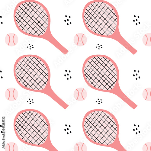 Pink girly tennis racquets doodle seamless pattern for texture print.