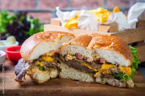 Homemade hamburger served w...
