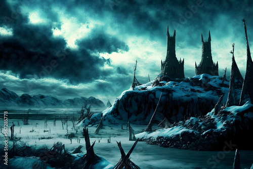 Helheim realm . Dark fantasy nordic mythology and viking mythology. Generative AI