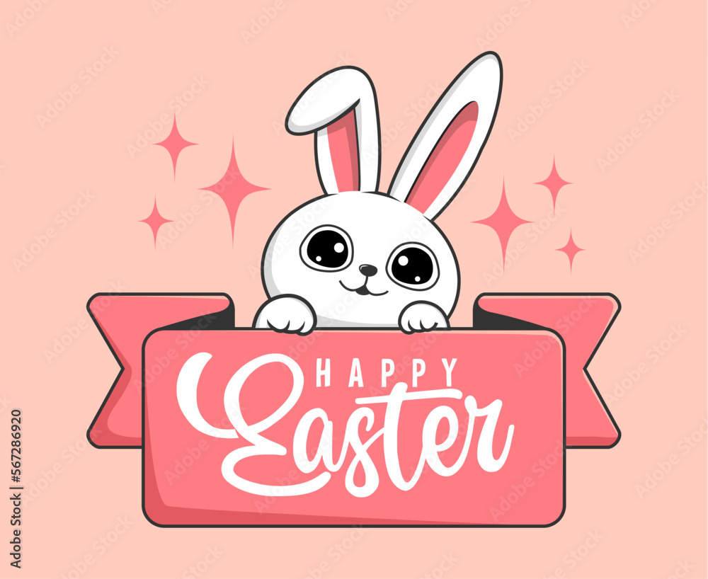 Rabbit Easter Happy Easter Day - Cute Bunny Easter Label Kawaii Rabbit Easter Happy Easter Day - Cute Bunny Easter Label Kawaii