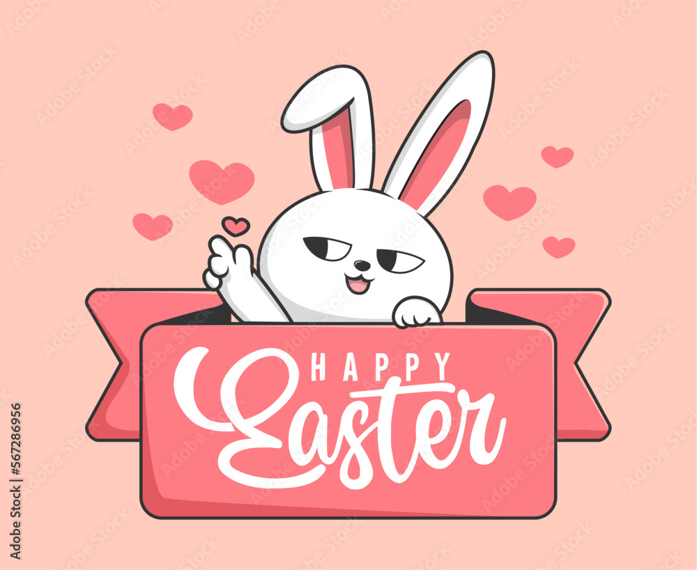 Rabbit Easter Happy Easter Day - Cute Bunny Easter Label with Love Rabbit Easter Happy Easter Day - Cute Bunny Easter Label with Love