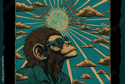 ancient surreal monkey with sunglasses (generative AI) photo