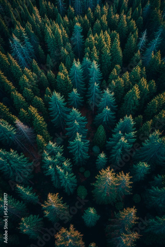 Aerial view of pine forest generative AI
