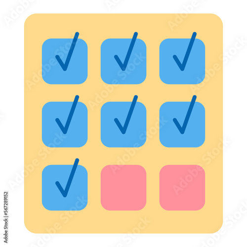 Golfer's shot marks on a sheet of paper in the form of check marks - icon, illustration on white background, flat color style