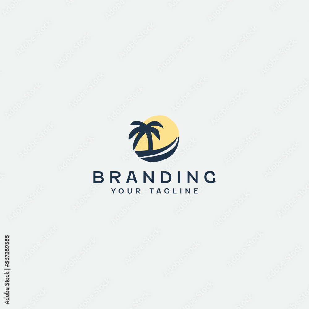 Beach and palm tree Vector Logo Design Template