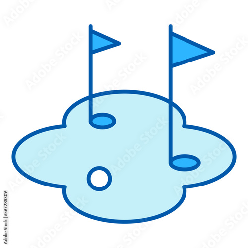 Golf playing field, holes with flags and ball - icon, illustration on white background, similar style