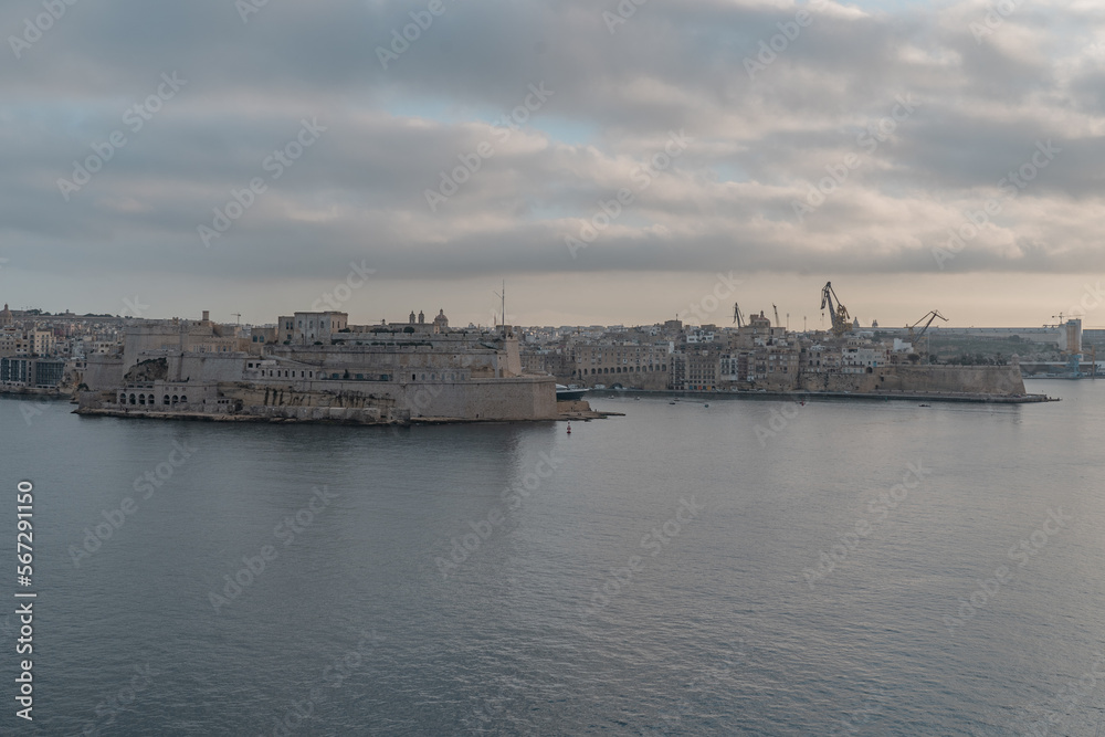 Distant panoramic view of the three cities as seen from valletta
