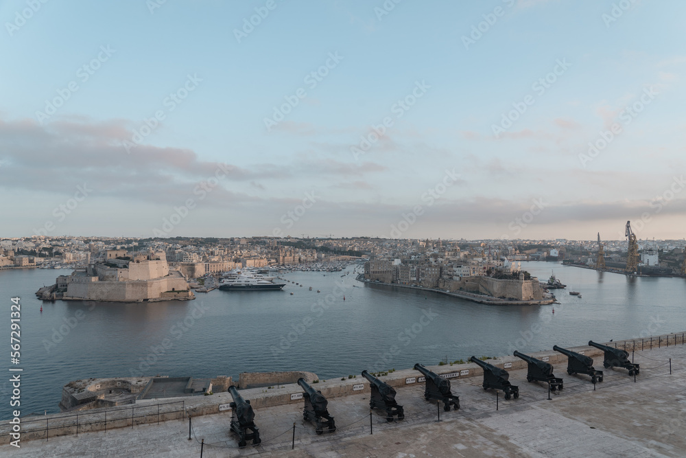 Panoramic view of the three cities as seen from the upper barrakka in valletta