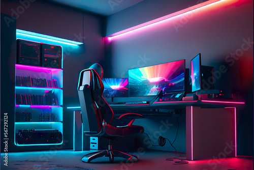 3d render of a computer gaming room
