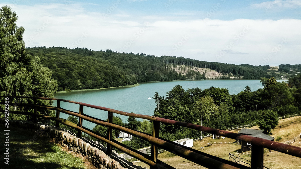 Beautiful view of Ostrzyckie Lake in Kolano, Wiezyca Region, Poland.