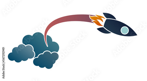 The symbol of rocket flight with clouds.