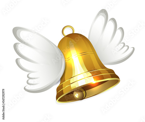 Golden shiny bell with white wings.