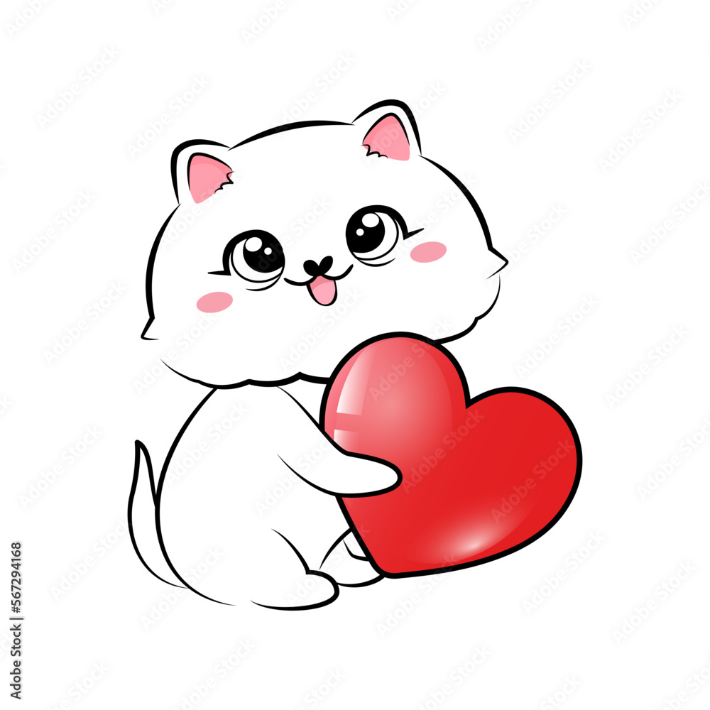 Cute lovely kitty. Valentine day illustration. Vector.
