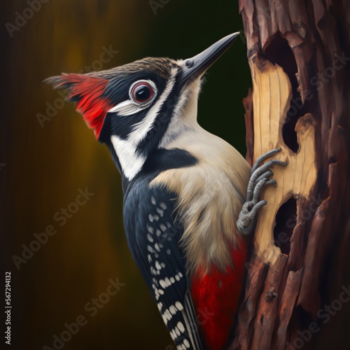Woodpecker. Greater spotted woodpecker. Generative AI. photo