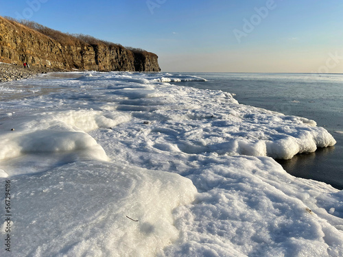 View of Cape  Vyatlina on Russkiy Island in Vladivostok in winter. Russia photo