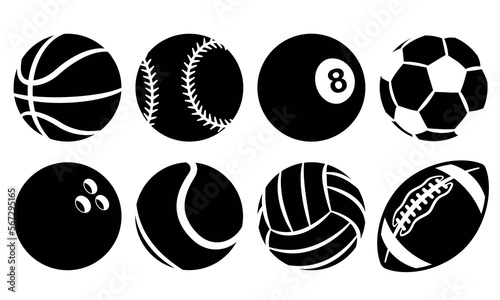 Fotografia Set of sports balls black and white vector images