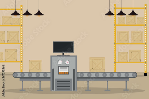 a conveyor belt at the post office or factory with boxes of products
