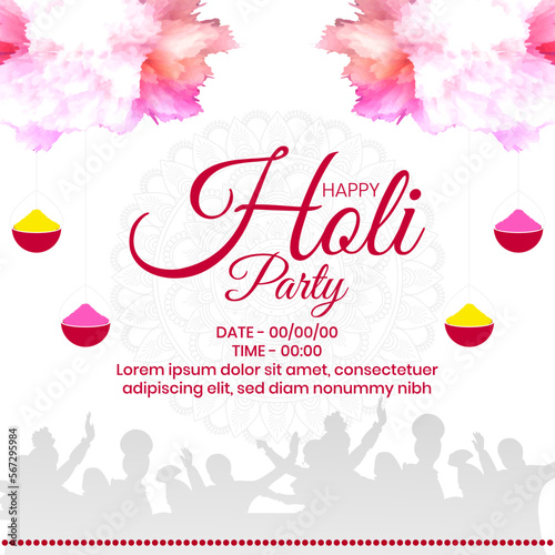 Happy Holi indian festival of colors celebration greeting card, invitation and banner design. Realistic vector colorful splash.