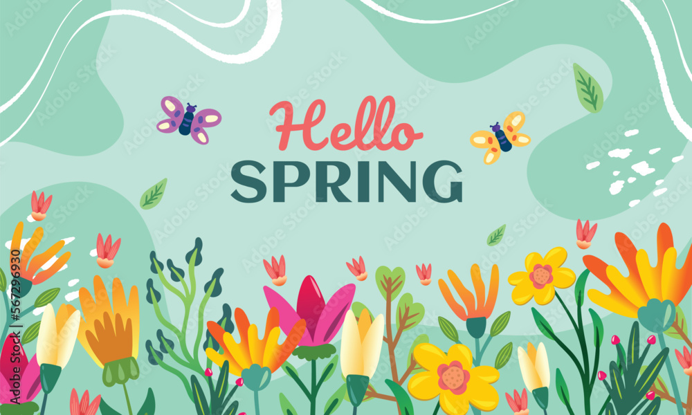realistic promotion banner in spring with realistic flower vector illustration