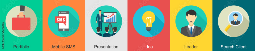 A set of 6 Business icons as portfolio, mobile sms, presentation A set of 6 Business icons as portfolio, mobile sms, presentation