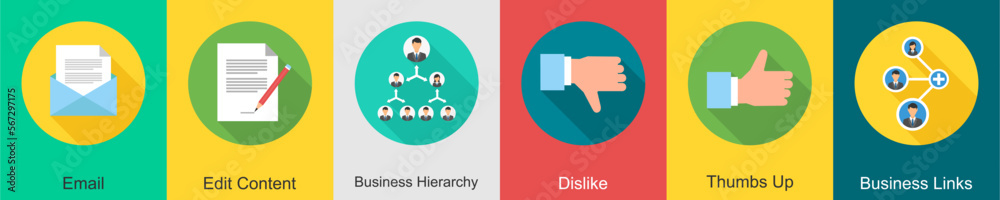 A set of 6 Business icons as email, edit content, business hierarchy A set of 6 Business icons as email, edit content, business hierarchy