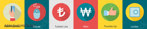 A set of 6 Business icons as card payment, mouse, turkish lira