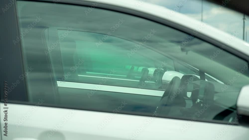 White deep navy business car with shiny front. Exterior. White deep navy business car with shiny front. Exterior.