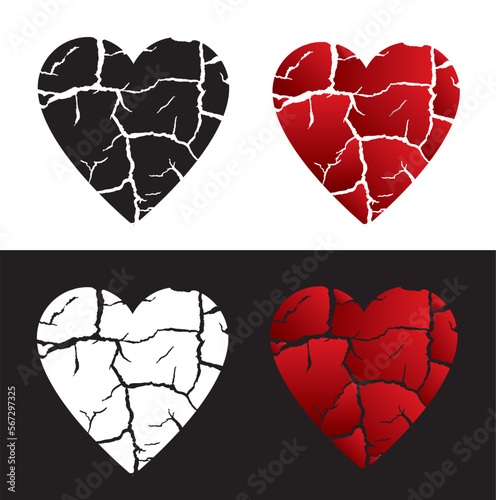 Cracked heart symbol, unhappy love.
Four heart shaped symbols symbolizing the end of love. Vector available.
