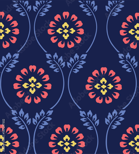 Floral Vector Seamless Pattern. Hand drawn endless vector illustration on dark background.