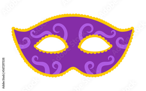 Vector purple carnival mask. Mardi Gras mask. Design for fat tuesday. Colorful masquerade illustration. Carnival mask for traditional holiday or festival.