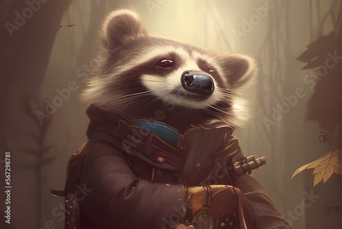 Steampunk raccoon. Fantasy Digital illustration. CG Artwork Background © Irina B