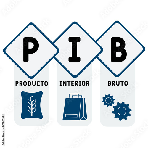 PIB - Producto Interior Bruto acronym. business concept background.  vector illustration concept with keywords and icons. lettering illustration with icons for web banner, flyer, landing