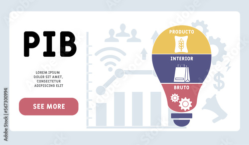 PIB - Producto Interior Bruto acronym. business concept background.  vector illustration concept with keywords and icons. lettering illustration with icons for web banner, flyer, landing