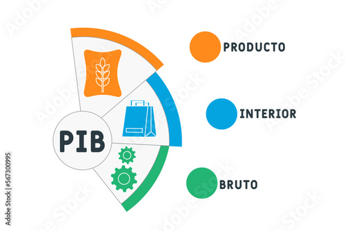 PIB - Producto Interior Bruto acronym. business concept background.  vector illustration concept with keywords and icons. lettering illustration with icons for web banner, flyer, landing