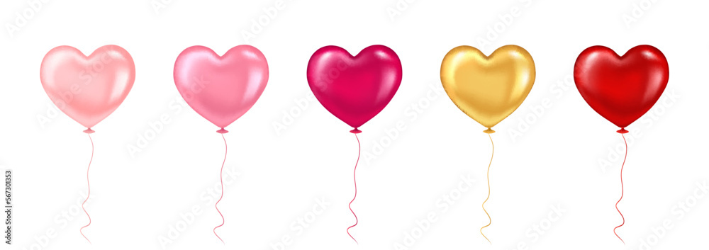 A set of balloons in the form of a heart, multi-colored, pink, red, gold, for the holiday of Valentine's Day. A set of balloons in the form of a heart, multi-colored, pink, red, gold, for the holiday of Valentine's Day.
