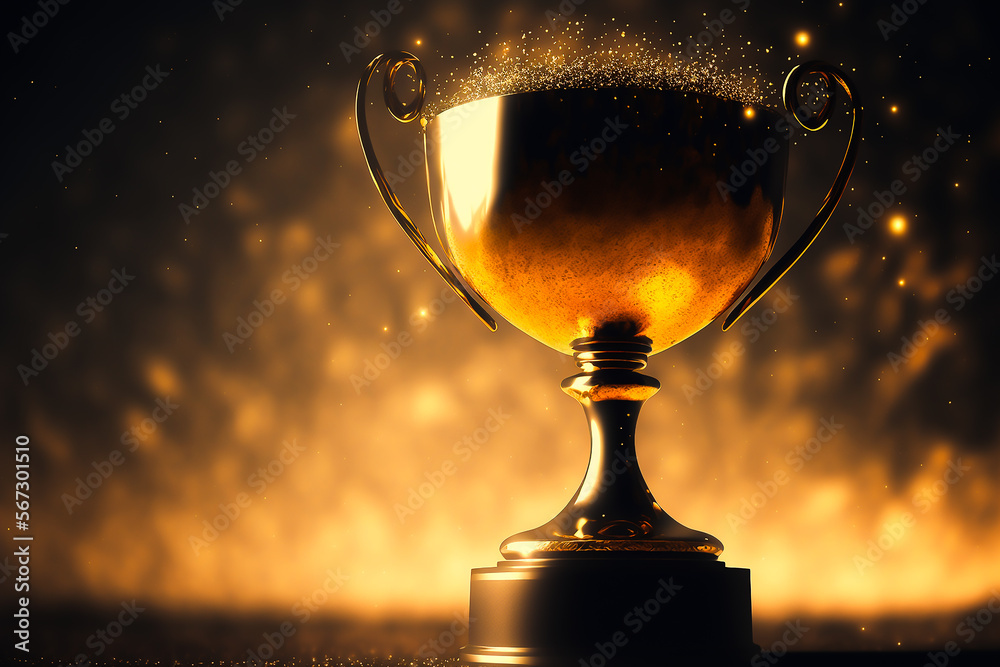 Gold winners award, Trophy at award ceremony, generative ai Stock ...