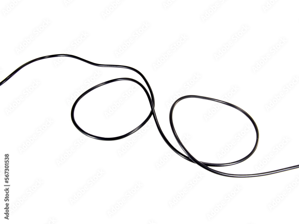 Black wire cable of usb and adapter isolated on white background.Electronic Connector.