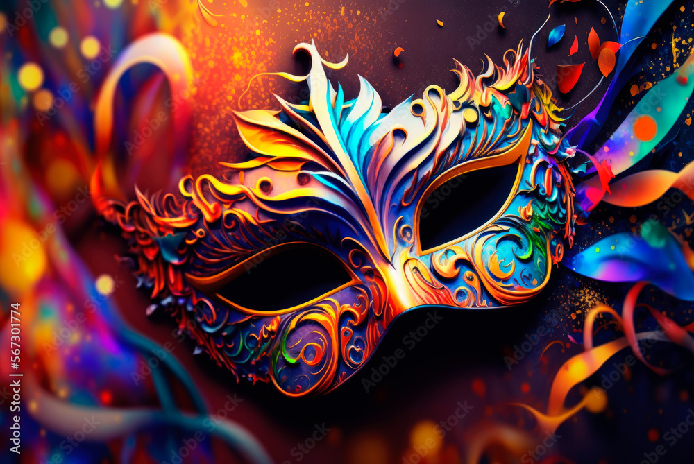 Colorful Venetian Carnival Mask. Generative AI