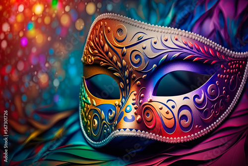 Colorful Venetian Carnival Mask. Generative AI © Farnaces