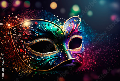 Colorful Venetian Carnival Mask. Generative AI © Farnaces